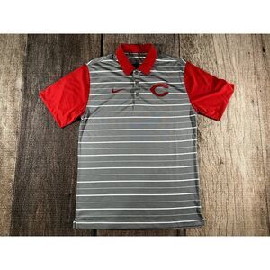 Nike Men's Cincinnati Reds Dri-Fit Gray Striped Golf Polo Shirt Drifit Small